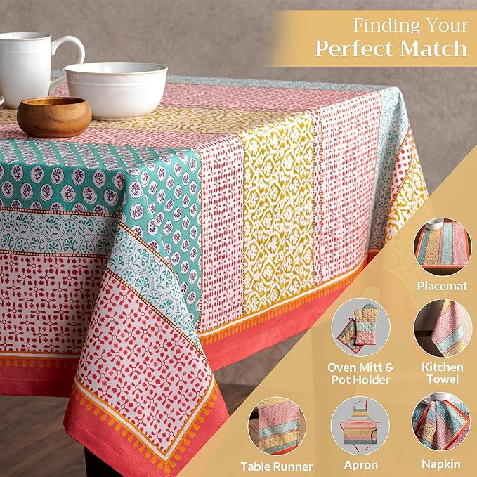 Maison d' Hermine Table Cloth Rectangle Table 100% Cotton 60 x 90 Inches Tablecloth Reusable Decorative for Dining Room Farmhouse Home Valentines Day Decorations Spring Summer - Provence