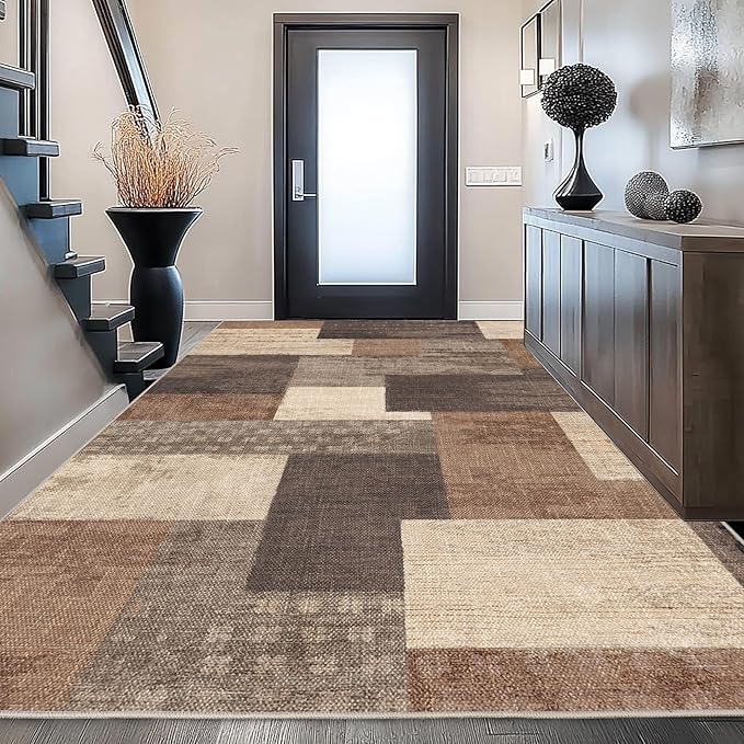 Modern Geometric Patchwork Indoor Area Rug for Living Room, Beige 10'x 14' Large Rug Rockwood Collection Hardwood Floors Decor for Bedroom, Beige Throw Carpet for Office Entryway Dining Room