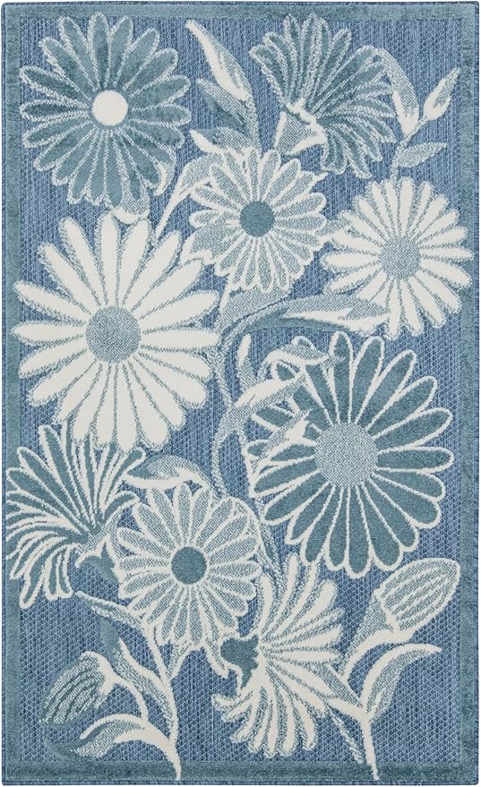 Nourison Home Aloha Blue 2'8" x 4' Area Rug - Easy Clean, Non Shedding, Bed Room, Living Room, Dining Room, Kitchen (3' x 4')