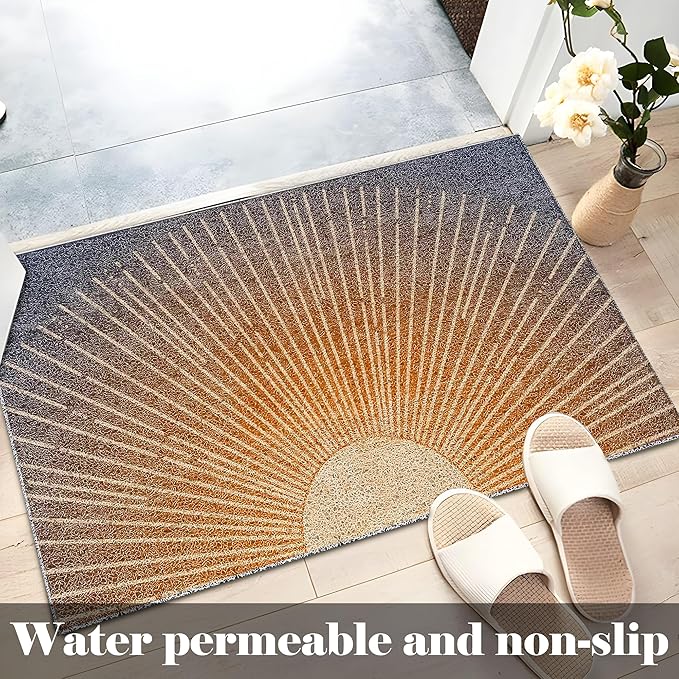 Boho Door Mats Outdoor - Boho Golden Sun Front Doormat,Welcome Mat, Sun Bath Mats, Bohemian Door Mat Doormat Outdoor Indoor Entrance, 17x30 Inch （Permeable Bottom）