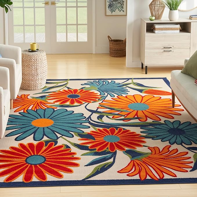 Nourison Home Aloha Multicolor 7'10" x 10'6" Area Rug - Easy Clean, Non Shedding, Bed Room, Living Room, Dining Room, Kitchen (8' x 11')