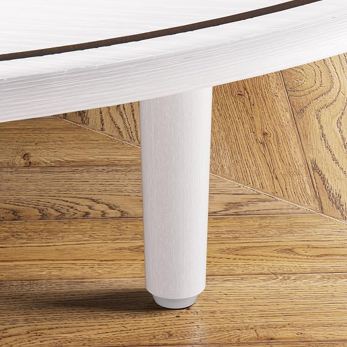 Round Coffee Table, 31.5" Fluted Center Table with Storage, Lift-Top Coffee Table with Adjustable Footpads, Sliding Door, Mid-Century Modern Center Table for Living Room, Small Space (Pure White)