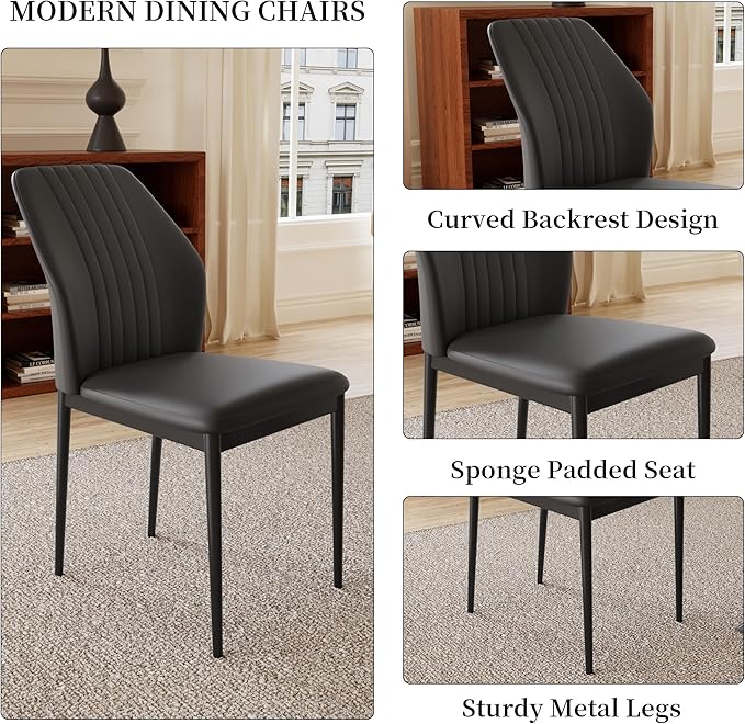 Extendable Dining Table Set for 6-8 People, 63 to 78.7 Inch MDF Kitchen Table with 6 Upholstered Chairs, Space-Saving for Dining Room, Breakfast Nook (Brown Table & 6 Black Chairs)