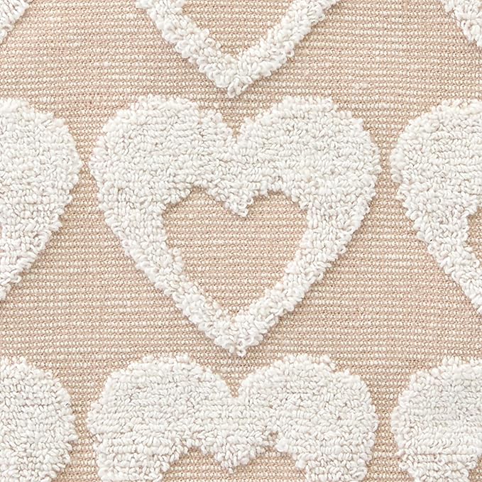 SKL Home Valentine's Day Hearts Jacquard 100% Cotton Reversible 2pc Hand Towel Set, Decorative for Bath/Kitchen/Bar & Gift, Tan
