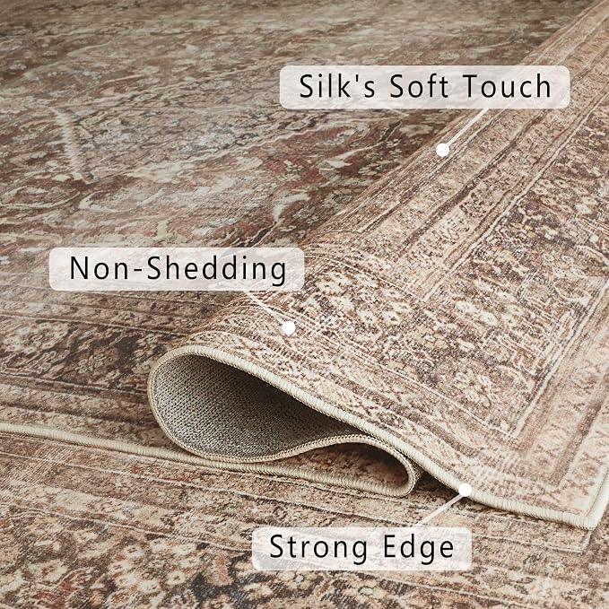 vivorug Runner Rug 2'x8' Vintage Washable Non-Slip Runners for Hallways Kitchen Entryway Laundry Room Carpet Hallway Runner Earth Tone