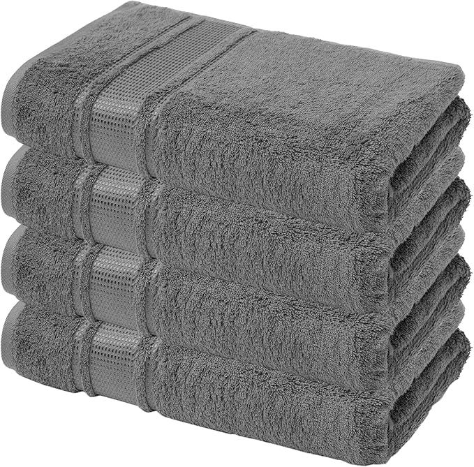 Melissa Linen, 4 Piece Washcloth, 100% Turkish Cotton Towel Set for Bath and Kitchen, 12 in x 12 in, Absorbent, Quick Dry, Durable and Soft, Wash Rags, Dark Gray