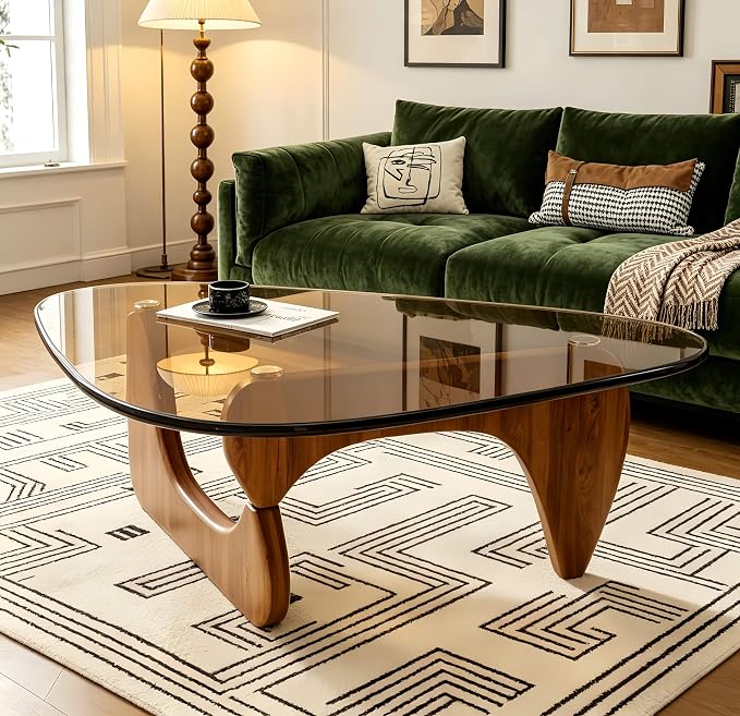 Modern Glass Coffee Table for Living Room, Small mid Century Coffee Table, Stylish Coffee Tables Suitable for Bedroom Living Room Reception Office Tables (Natural, Large)