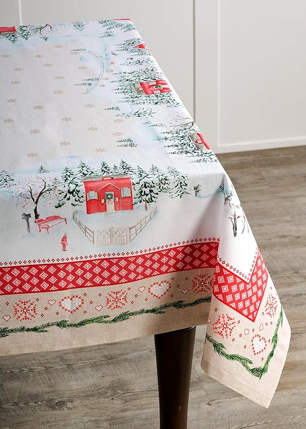 Maison d' Hermine Table Cloth Square Table 100% Cotton 54 x 54 Inches Fall Tablecloth Reusable Everyday Use for Thanksgiving Christmas Decorations Dining Farmhouse Party (Rural Christmas)