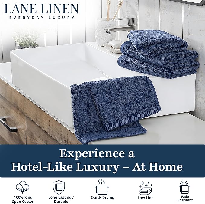 LANE LINEN Bath Hand Towels Pack of 4 (16"x28") - Turkish Hand Towel Set for Bathroom - Durable, Quick Dry, Soft & Highly Absorbent Long Lasting Hand Towel Set - Dorm Essentials for Boys - Navy Blue