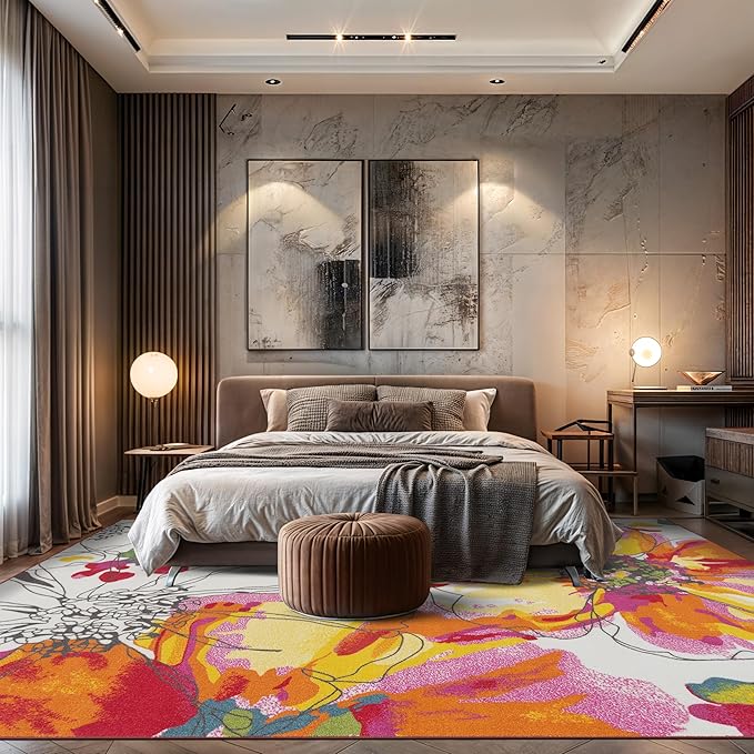 Rugshop Modern Bright Flowers Non-Slip (Non-Skid) Area Rug 8 x 10 (7' 10" x 10') Multi