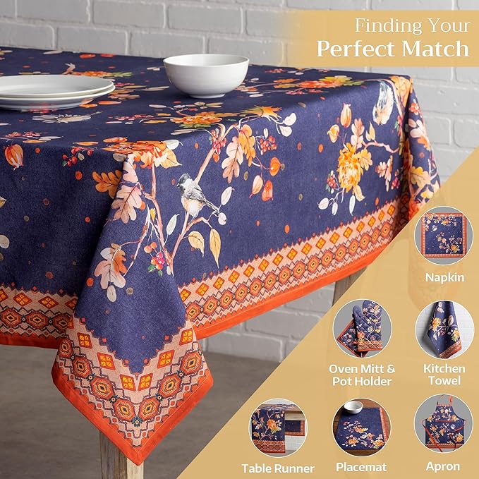 Maison d' Hermine Table Cloth Rectangle Table 100% Cotton 60 x 90 Inches Fall Tablecloth Reusable Everyday Use for Thanksgiving Christmas Decorations Dining Farmhouse Party (Kelim - Infinity)