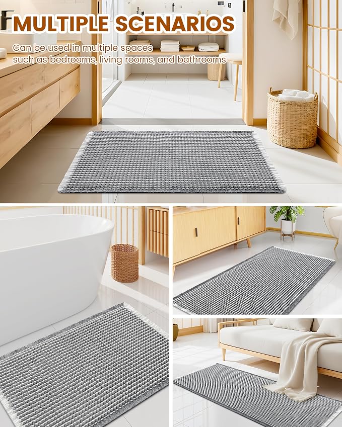 Smiry Waffle Bath Mat 60x24, Extra Soft Absorbent Bathroom Rugs, Non Slip Machine Washable Quick Dry Bath Rugs for Bathroom Floor, Tub, Shower, Home Decor Accessories, Darkgrey & Cream