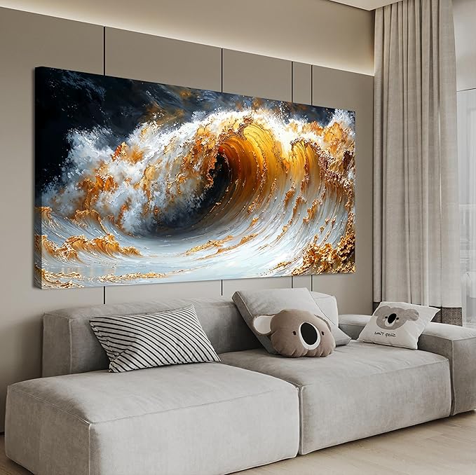 AIXMGSJS Canvas Wall Art Decor Large Artwork for Walls Large Wall Art Pictures for Living Room Canvas Art Wall Decor Gold Wave Wall Art Prints Modern Abstract Wall Art Bedroom Office Decor 24" X 48"