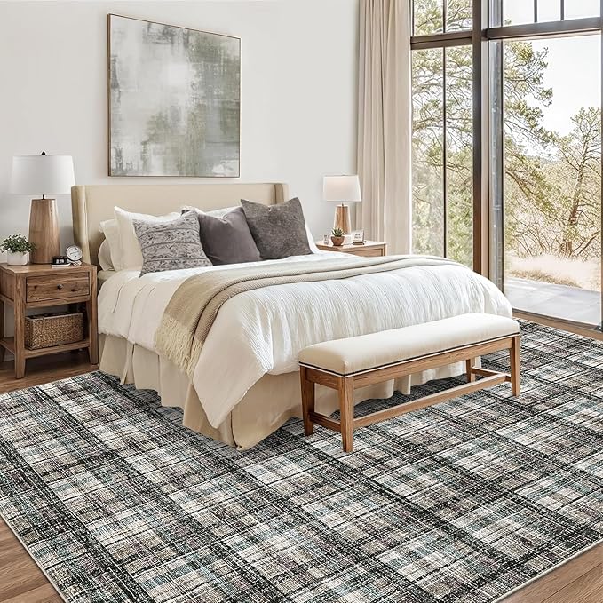 Washable Rug 10x13 Area Rug for Living Room Modern Non Slip Throw Rugs Large Area Rug for Bedroom Low Pile Soft Stain Resistant Carpet for Dining Room Classroom Rug 10'x13' Teal&Dark Brown