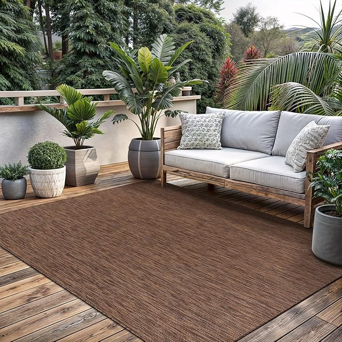 Washable Indoor Outdoor Rug 10x14 Weather Resistant Area Rugs Modern Solid for Porch Deck Balcony Backyard Patio Outside Carpet (10 X 14 Gold Brown)