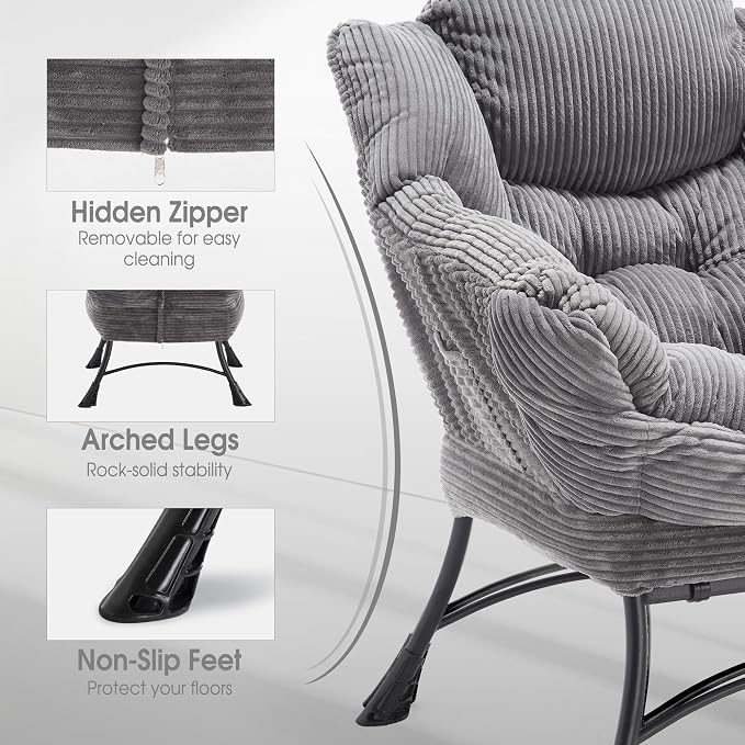 Lazy Chair with Ottoman, Comfy Lounge Chair for Reading, Relaxing, and Napping, Perfect for Living Room, Bedroom or Office, Grey