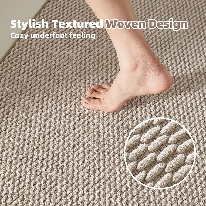 Bathroom Rugs Non Slip Washable, Super Absorbent Thin Bath Mat Quick Dry Low Pile Bathroom Rug, Beige 20"x48"