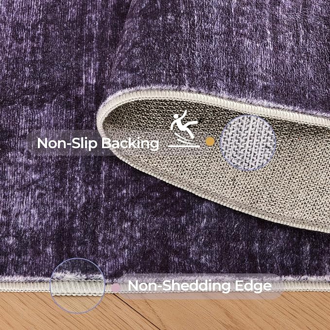Kokia Abstract Area Rug Living Room 5x7 Washable Large Rug Bedroom Living Room Under Dining Table Soft Non Slip Stain Resistant Carpet Room Decor, Purple Rug, Oslo Dusty