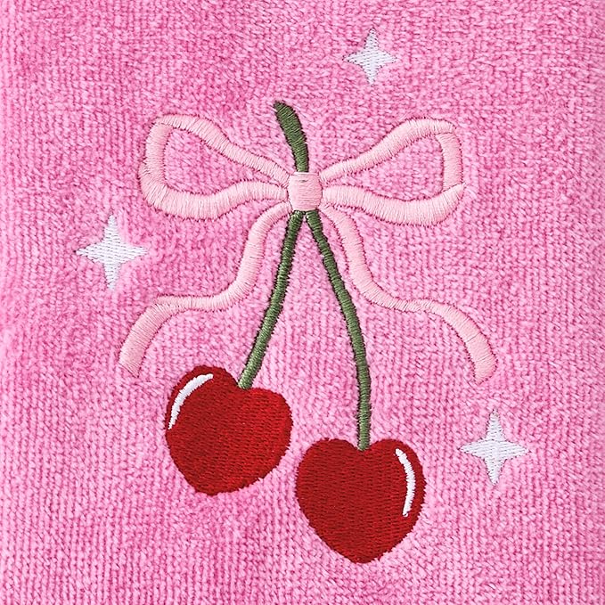SKL Home Valentine's Day Cherry Hearts 100% Cotton Embroidered 2pc Hand Towel Set, Decorative for Bath/Kitchen/Bar & Gift, Pink