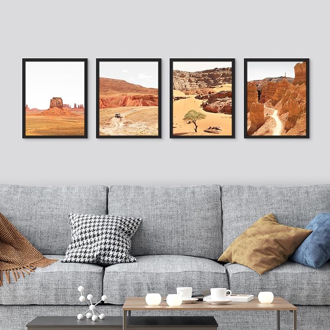 SIGNWIN Framed Arizona Texas Mountain Valley Wall Art, Set of 4 Landscape Wall Decor Prints, Nature Wilderness Wall D¨¦cor for Living Room, Bedroom Black - 12"x16" Black