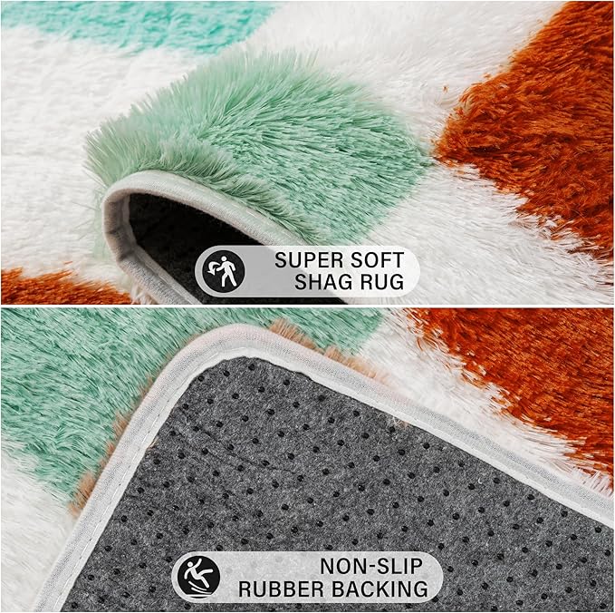 Checkered Rug 4x6 for Living Room, Colorful Modern Shag Rug Super Soft Washable Fluffy Rugs Indoor Fuzzy Carpet for Bedroom Home Dorm Aesthetic Decor