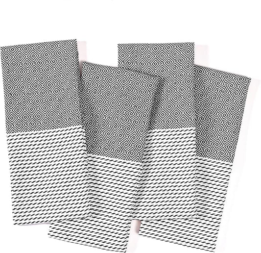 TWINY threads Kitchen Dish Towel Diamond Design, Premium Large 100% Cotton Kitchen Linen Set, Dish Rags for Drying Dishes, Absorbent Quick Drying Wash Rags, Pack of 4, 18 x 26 Inch, Black