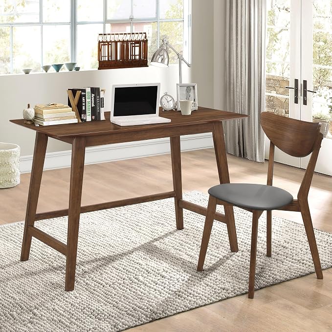 Coaster Home Furnishings - Karri - Wood - 2-Piece Home Office Computer Desk and Chair Set with Rectangular Tabletop, Leatherette Upholstery - Mid-Century Modern - Home Office - Walnut - 801095