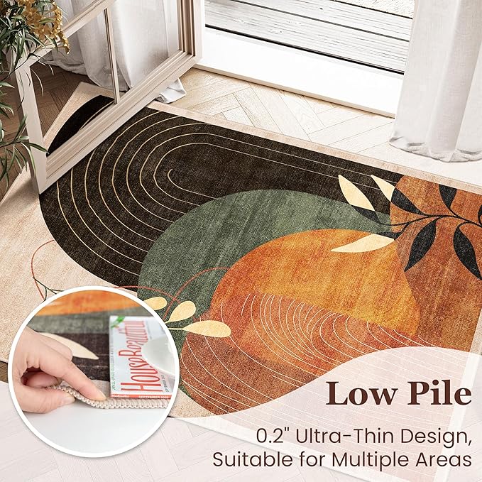 MUJOO 5x7 Area Rugs for Bedroom Living Room,Boho Washable Rug Non Slip Throw Carpet for Office Dining Room Indoor Mid Century Modern Abstract Botanical Geometric Accent Terracotta