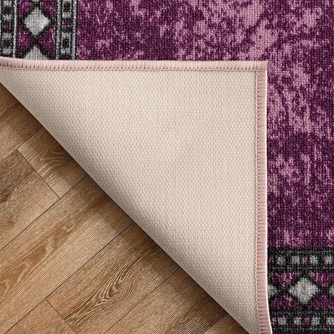 Antep Rugs Alfombras Modern Bordered 2x10 Non-Skid (Non-Slip) Low Profile Pile Rubber Backing Indoor Area Runner Rugs (Purple, 2' x 10')