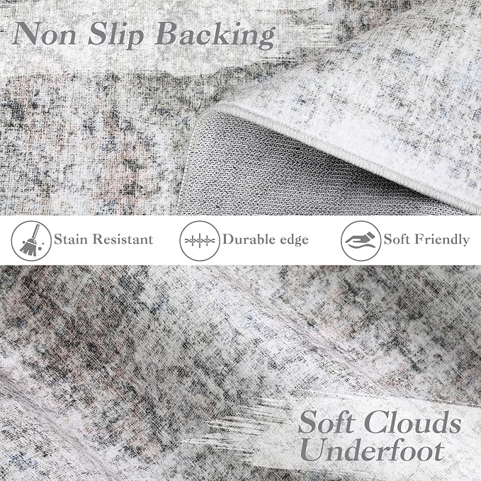 Washable Boho 10x13 Area Rug for Living Room Low Pile Soft Bedroom Rugs Non Slip Distressed Medal Print Large Indoor Carpet Thin Foldable Boho Vintage Carpet for Playroom Farmhouse, Beige