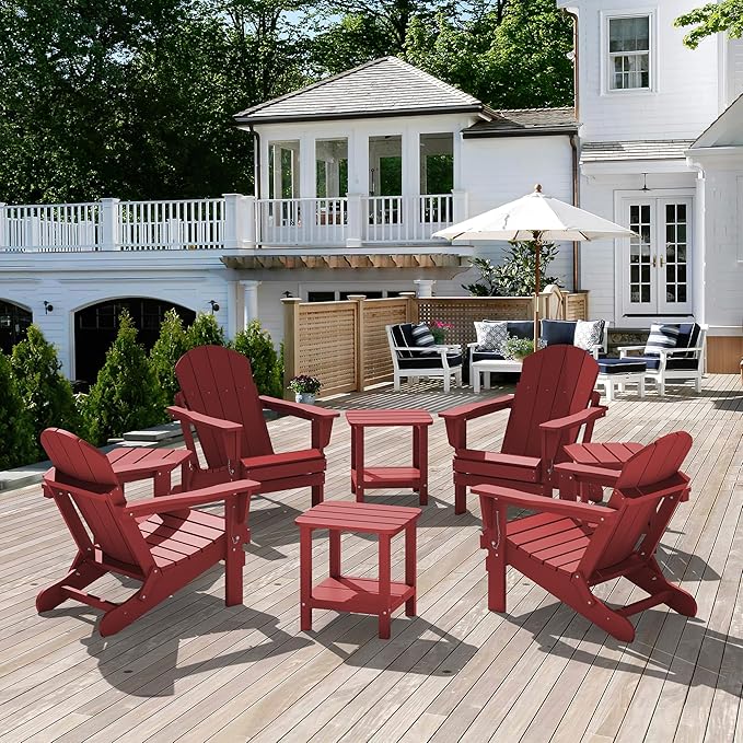 SERWALL Double Adirondack Side Table Set of 4, End Table- Red