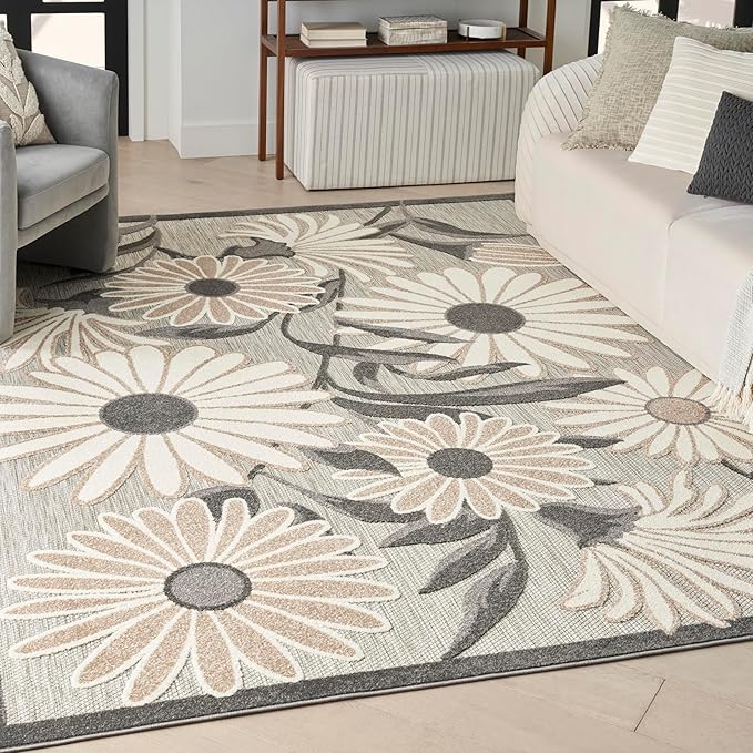 Nourison Home Aloha Beige 6' x 9' Area Rug - Easy Clean, Non Shedding, Bed Room, Living Room, Dining Room, Kitchen (6' x 9')