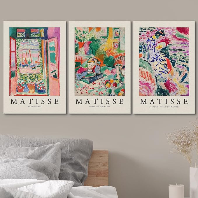 wall26 Canvas Wall Art Print Set French Floral Rainbow Landscapes Henri Matisse Nature Plants Illustrations Modern Relax/Calm Multicolor for Living Room, Bedroom, Office - 16"x24" x 3 Panels