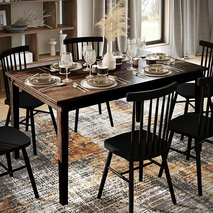 Merrick Lane Hayden 60" Solid Wood Dining Table with Tapered Wooden Legs, Seating for 6, Wenge Matte