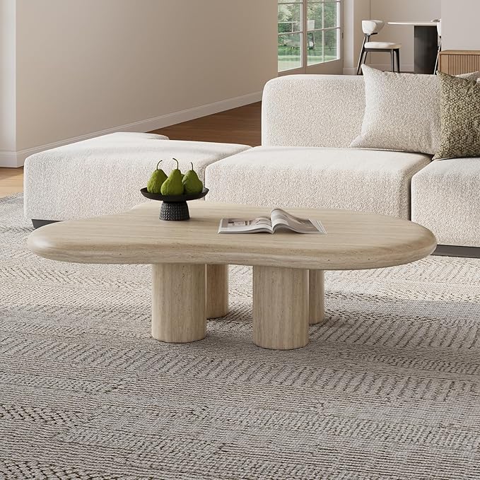 47.24" Cloud Coffee Table- Irregular Coffee Table Wood Modern Center Table with 4 Legs,Tea Table for Living Room Bedroom Apartment Farmhouse