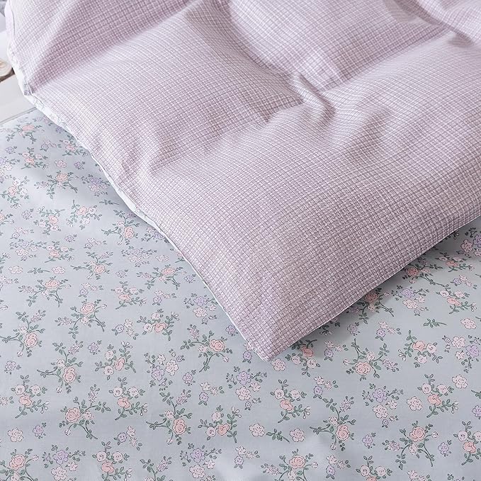 HoneiLife Floral Duvet Cover King - 100% Cotton Comforter Cover, Botanical Bedlinen Set with Zipper Closure & Corner Ties, 3-PC Wildflower Comforter Cover Sets