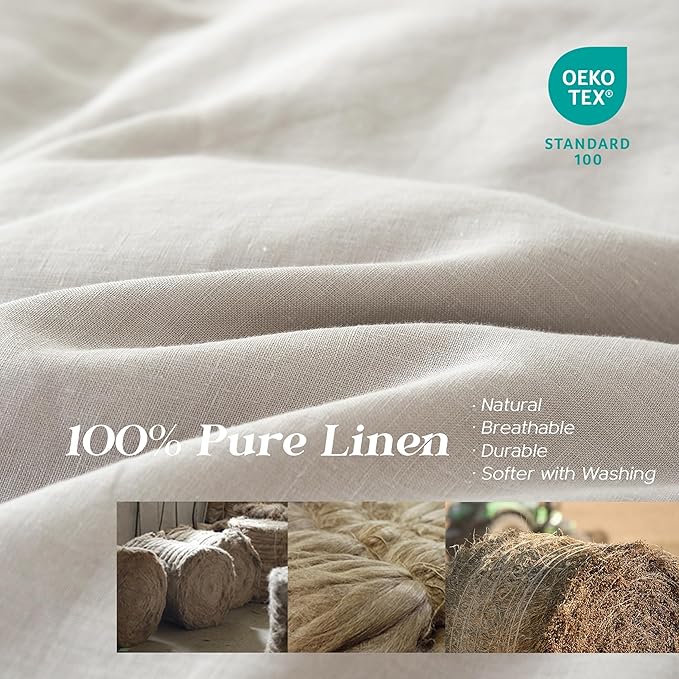 Simple&Opulence 100% Linen Duvet Cover Set, Natural French Flax Light Grey Duvet Cover Twin Size, Breathable Soft Comfy Linen Bedding Comforter Cover with 1 Pillowcase(Light Grey, 68"x86")