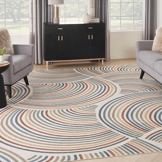 Nourison Home Astra Machine Washable Ivory Multicolor 9' x 12' Area Rug - Easy Clean, Non Shedding, Bed Room, Living Room, Dining Room, Kitchen (9' x 12')