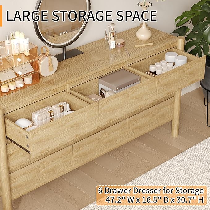 Dresser for Bedroom,9-Drawers,63" Wide Farmhouse Large Dressers & Chest,4 Solid Wood Legs,TV Stand, Storage Organizer Furniture for Bedroom(Oak)