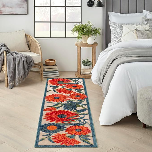 Nourison Home Aloha Ivory Multicolor 2'3" x 8' Area Rug - Easy Clean, Non Shedding, Bed Room, Living Room, Dining Room, Kitchen (8' Runner)
