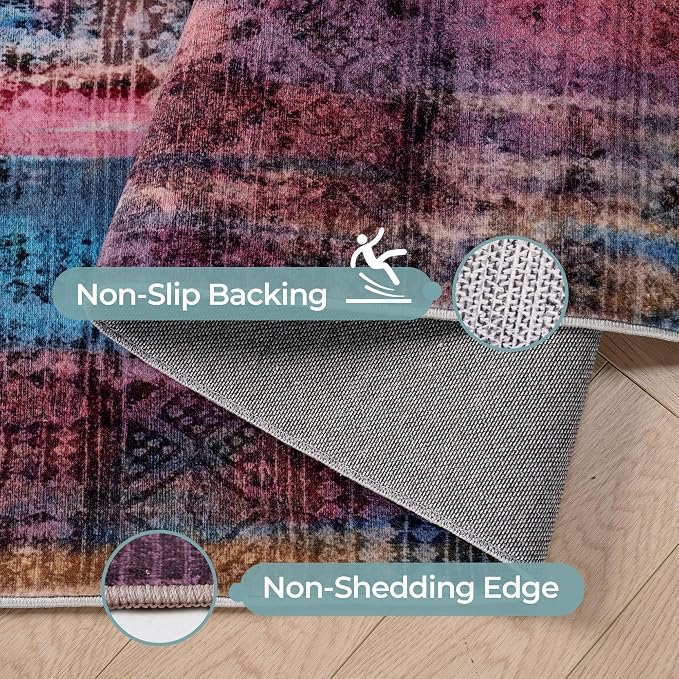 Kokia Abstract Area Rugs Washable Indoor 6x9 Rug Boho Distressed Retro Low Pile Non-Slip Non-Shedding Brick Ochre Carpet Bedroom Living Room Dining Room, Oslo Cave