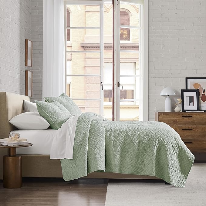 palassio 100% Cotton Textured Bedding Sets with 2 Pillow Shams，Sage Green California Cal King Size，3 Pieces