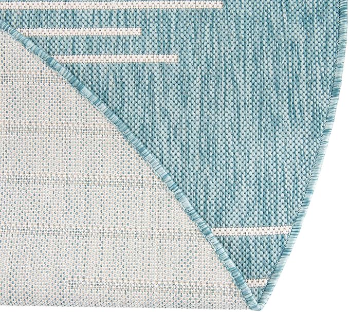 Rugs.com Outdoor Modern Collection Rug – 6' Round Light Aqua Flatweave Rug Perfect for Kitchens, Dining Rooms