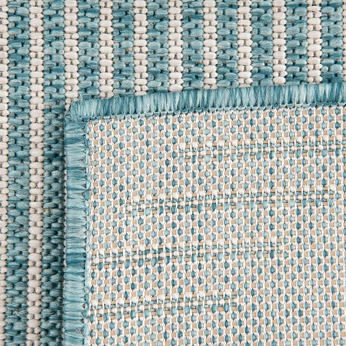 Rugs.com Outdoor Modern Collection Rug – 5' 3 Square Light Aqua Flatweave Rug Perfect for Living Rooms, Kitchens, Entryways