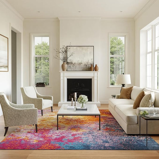 Nourison Home Passion Sunburst 8' x 10' Area-Rug, Modern, Abstract, Easy-Cleaning, Non Shedding, Bed Room, Living Room, Dining Room, Kitchen