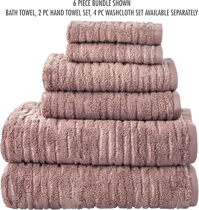 SKL Home CloudSoft 100% Cotton Luxury 6-Piece Towel Set, 600 GSM, Ultra Plush & Absorbent - 2 Bath Towels, 2 Hand Towels, 2 Washcloths, Clay