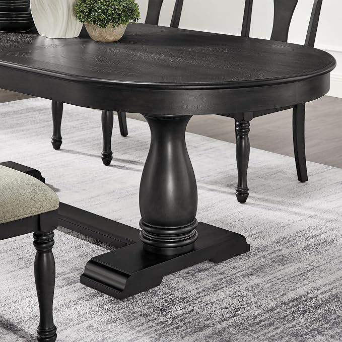 JUSTONE 94.06'' Black Oak Extendable Oval Table, Great for Dining Room & Kitchen (Black, 94.06'' Dining Table only)