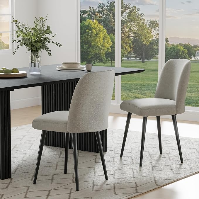 Casaphoria Dining Chairs Set of 2, Modern Fabric Kitchen Chairs with Grey Metal Legs, Comfortable Dining Room Side Chairs for Home, Living Room,Restaurant