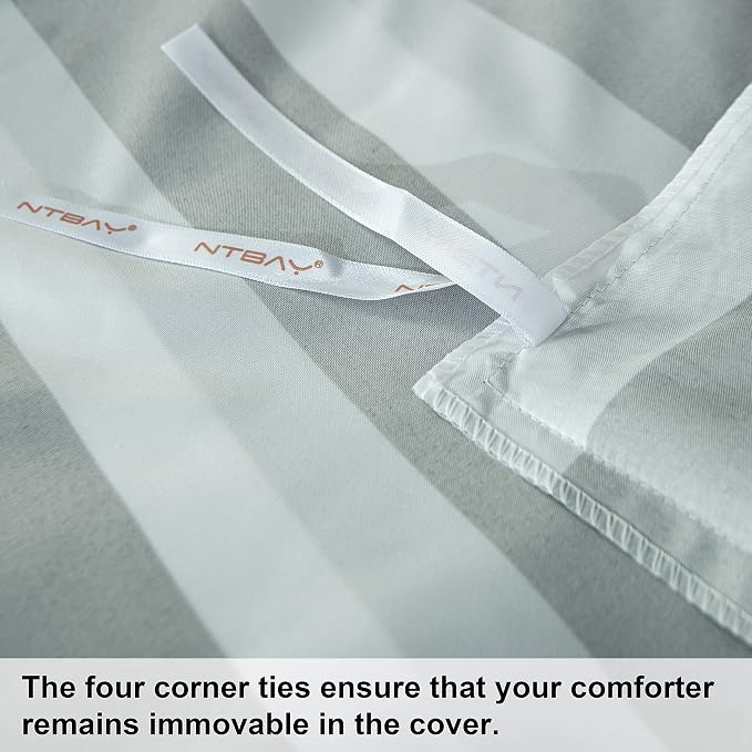 NTBAY 2 Pieces 100% Brushed Microfiber Striped Duvet Cover Set for Kids, Super Soft Smoke Grey and White Reversible Design Zipper Comforter Cover with Ties and Pillow Sham (Twin/Twin XL, Stripe)