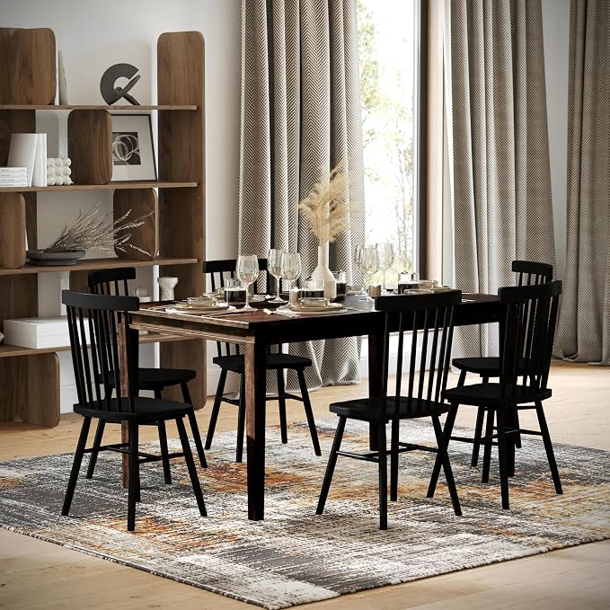 Merrick Lane Hayden 60" Solid Wood Dining Table with Tapered Wooden Legs, Seating for 6, Wenge Matte